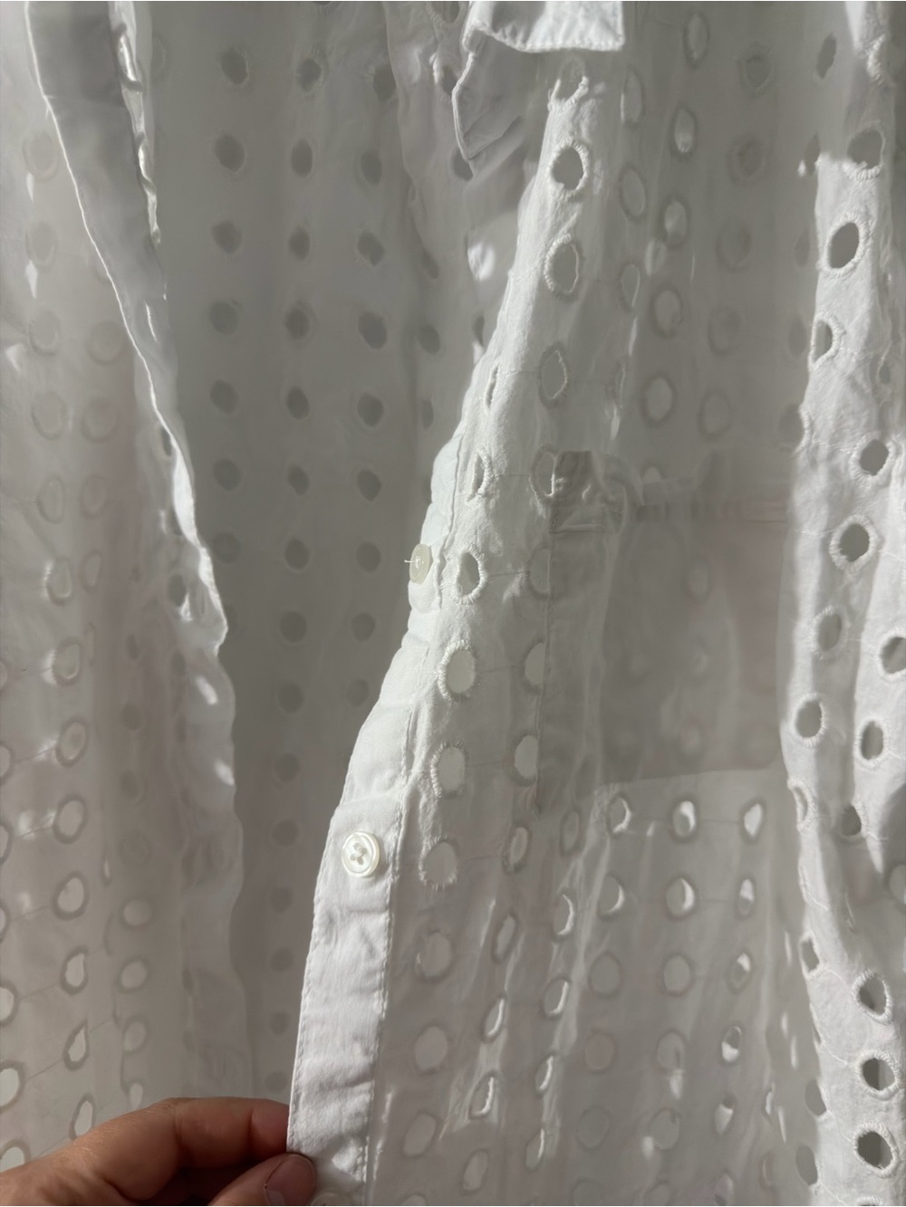 White Eyelet Button Up Shirt Coastal Summer Top Size XL - Picture 5 of 5